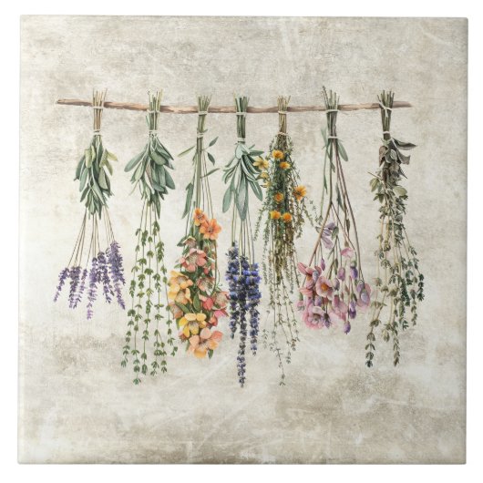 Carreau Bouquets de fleurs et d'herbes rustiques séchées (Devant)
