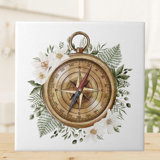 Carreau Boussole Florale Aquarelle