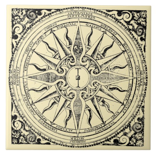 Carreau Boussole Nautique Antique Et Vents Imprimer (Devant)