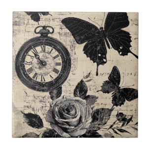 Carreau Boussole Papillon Floral Sépia Errance
