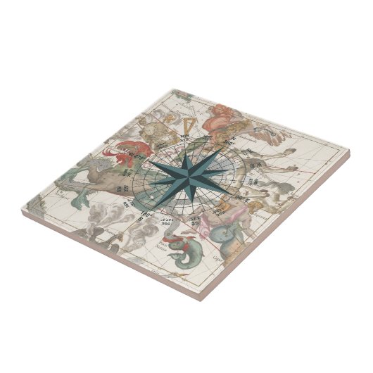 Carreau Boussole sur une carte ancienne (Côté)