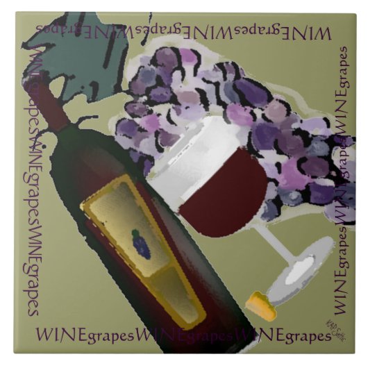 Carreau Bouteille de vin et raisins M (Devant)