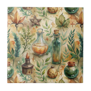 Carreau Bouteilles de sorcellerie mystique Vert Marron