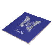 Carreau Bouton Diamant Blanc, Nom du script, Bleu Profond (Côté)