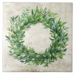 Carreau Boxwood rustique Aquarelles Vintages neutres<br><div class="desc">Bois d'aquarelle en forme de couronne graphique sur une couleur neutre vintage arrière - plan rustique. Parfait pour une maison de ferme et un décor de maison de campagne carrelage en céramique. 100% de satisfaction client avec "Zazzle" tous les jours.</div>