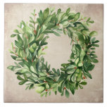 Carreau Boxwood rustique Wreath Berries Watercolor Farmhou<br><div class="desc">Un carrelage céramique parfait pour votre décoration. Serre de Boxwood avec baies séchées sur un arrière - plan rustique à la texture fausse. Un simple graphisme aquarelle a été utilisé pour fabriquer ce carrelage en céramique de la ferme.</div>