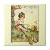 Carreau Boy reading under tree with rabbits (Devant)