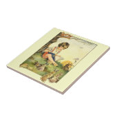 Carreau Boy reading under tree with rabbits (Côté)
