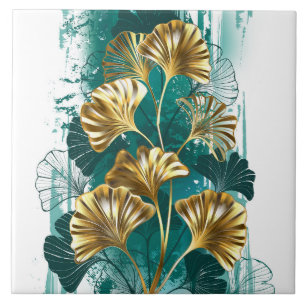 Carreau Branche avec Feuilles d'or Ginko Biloba