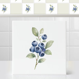 Carreau Branche botanique de myrtille sauvage aquarelle ru