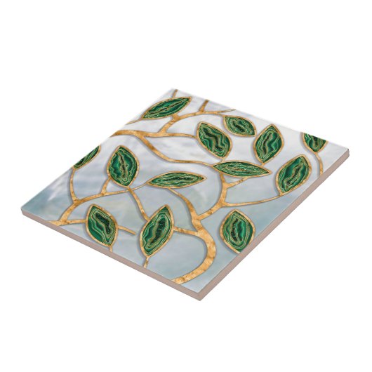 Carreau Branche d'arbre doré - Malachite sur perle (Côté)