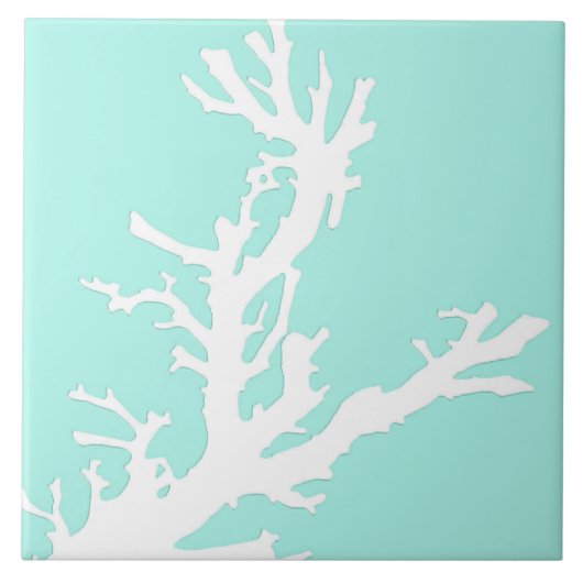 Carreau Branche de corail - blanc sur aqua pâle (Devant)