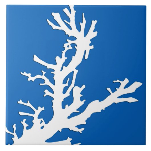 Carreau Branche de corail - blanc sur bleu cobalt (Devant)