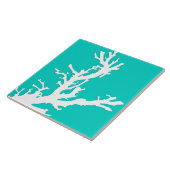 Carreau Branche de corail - blanc sur turquoise (Côté)