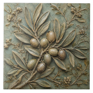 Carreau Branche d'olive antique botanique Faux Relief