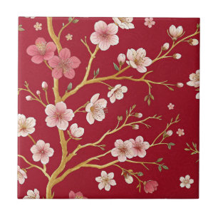Carreau Branche dorée élégante de fleurs de cerisier
