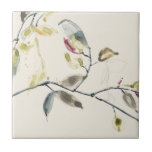 Carreau Branche feuille aquarelle<br><div class="desc">Leaf Branch II par Jennifer Goldberger. Les gouttelettes d'aquarelle en jaune doré et rose rougeâtre créent des feuilles doux sur des branches gris foncé et noires.</div>