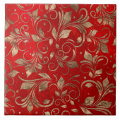 Carreau Branches à spirale dorée sur rouge (Devant)
