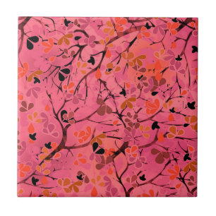 Carreau Branches abstraites de printemps feuilles roses