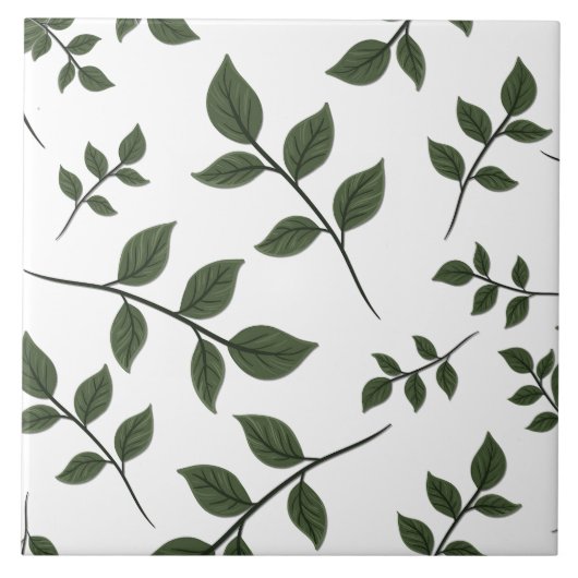 Carreau Branches de feuillage avec Feuilles verts en blanc (Devant)