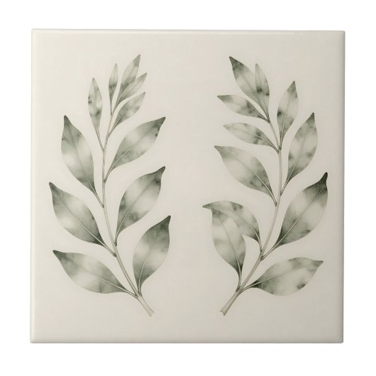 Carreau Branches de laurier à l'aquarelle élégante (Devant)