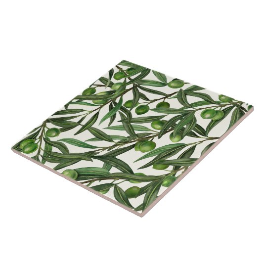 Carreau Branches d'olive sur blanc (Côté)