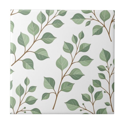 Carreau Branches Feuillues Vert Sage Aquarelle Botanique (Devant)