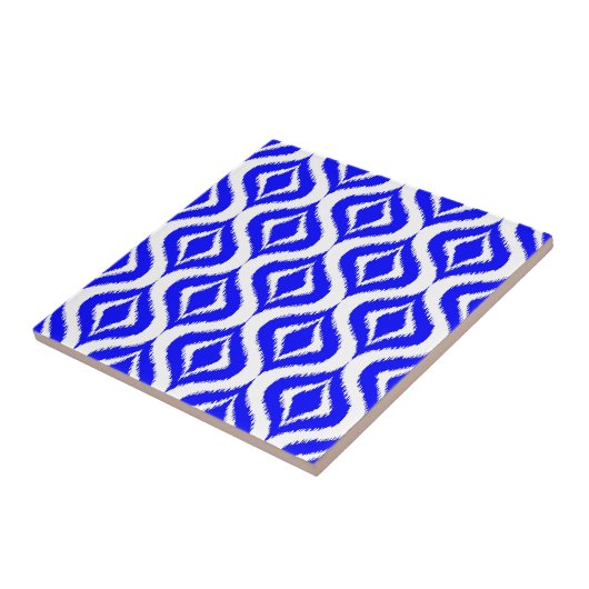 Carreau Bright Azure Blue Retro Chic Ikat laisse tomber le (Côté)