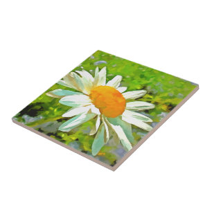 Carreau Bright Colorful Jardin blanc pâle marguerites v6
