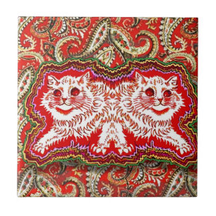 Carreau Bright Psychedelic Red Cats (par Louis Wain)