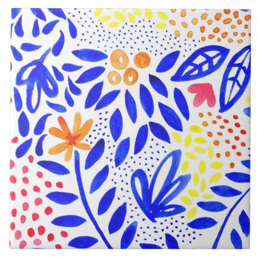 Carreau Bright Royal Blue Floral Motif de printemps (Devant)
