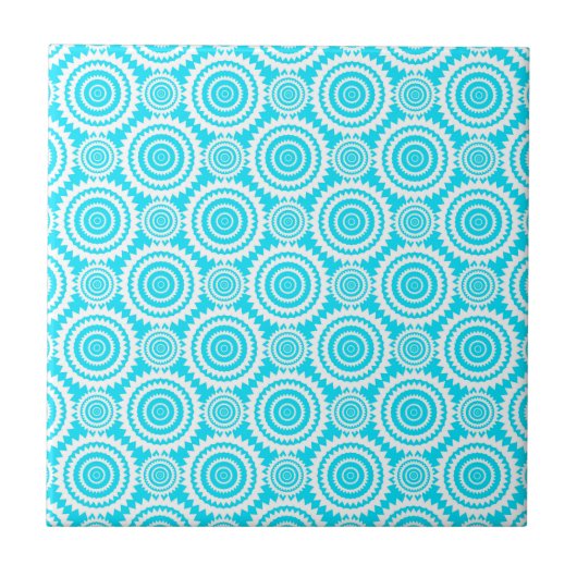 Carreau Bright Turquoise Blanc Cercles géométriques Motif (Devant)