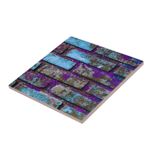 Carreau Briques bleues et violettes texturées (Côté)