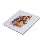 Carreau Brown Horse Head Portrait in Watercolor<br><div class="desc">Ceramic tile with an image of a brown horse head wearing a leather halter. Beautiful majestic animal.</div>