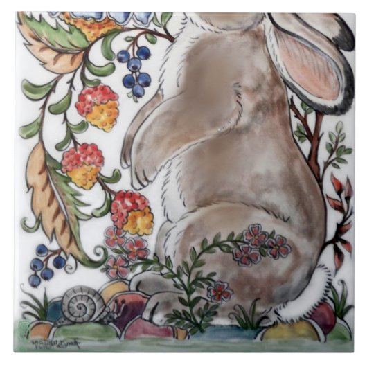 Carreau Brown lapin Lapin Oiseau Floral Mural Inférieur Vi (Devant)