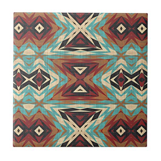 Carreau Brown Turquoise Bleu Vert Orange Ethnic Tribe Art (Devant)