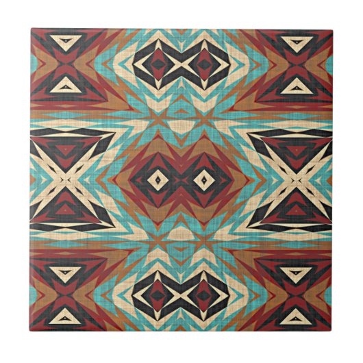 Carreau Brown Turquoise Bleu Vert Orange Ethnic Tribe Art (Devant)