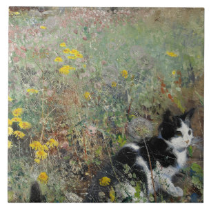 Carreau Bruno Liljefors - Chat sur Flowerbed