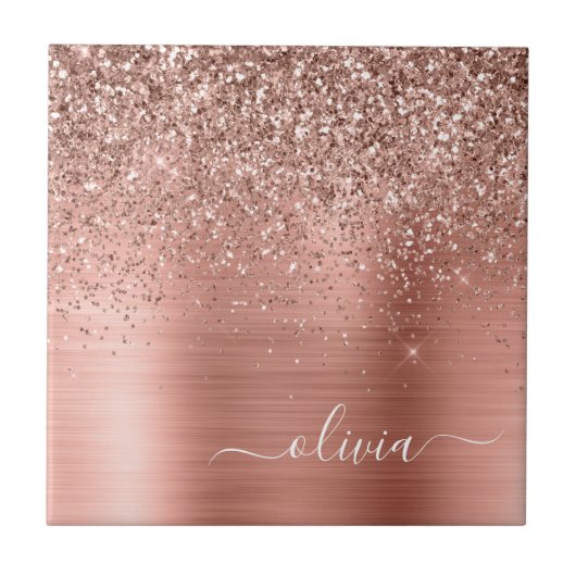 Carreau Brushed metal rose Gold Pink Glitter Monogram (Devant)