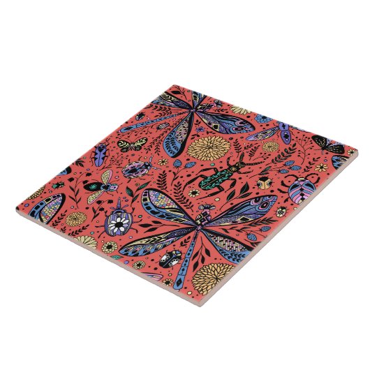 Carreau Bugs de Doodle sur corail rouge (Côté)