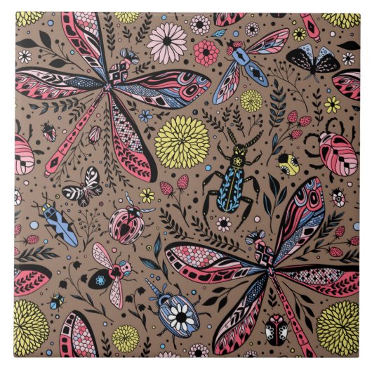 Carreau Bugs de Doodle sur mocha brown (Devant)