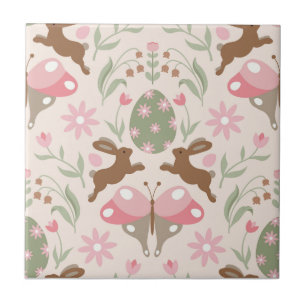 Carreau Bunny Pâques Pastel et Motif de fleurs