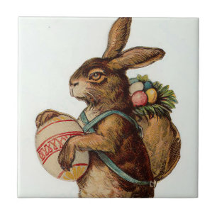 Carreau Bunny vintage de Pâques avec oeufs