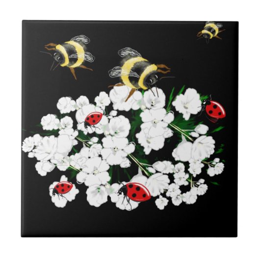 Carreau Bureaux d'abeilles dramatiques et fleurs blanches (Devant)