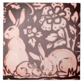 Carreau Burgundy Lapin Rose Feuillage Floral Bois Décor (Devant)