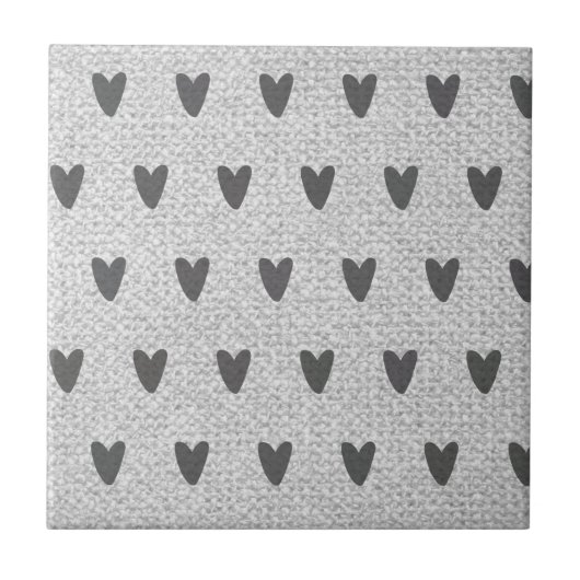 Carreau Burlap Gris Coeurs Whimsical Ferme rustique (Devant)