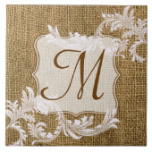 Carreau Burlap Pays Dentelle Appliquée Monogramme Display (Devant)