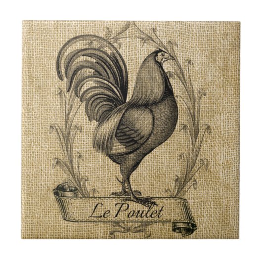 Carreau Burlap vintage de poulet (Devant)