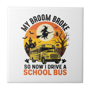 Carreau Bus Scolaire Halloween Sorcière Design Vintage Ens