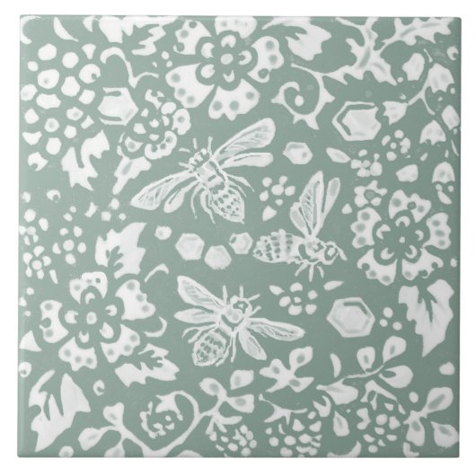 Carreau Busy Bee Sage Green Honeypeb Design de jardin (Devant)